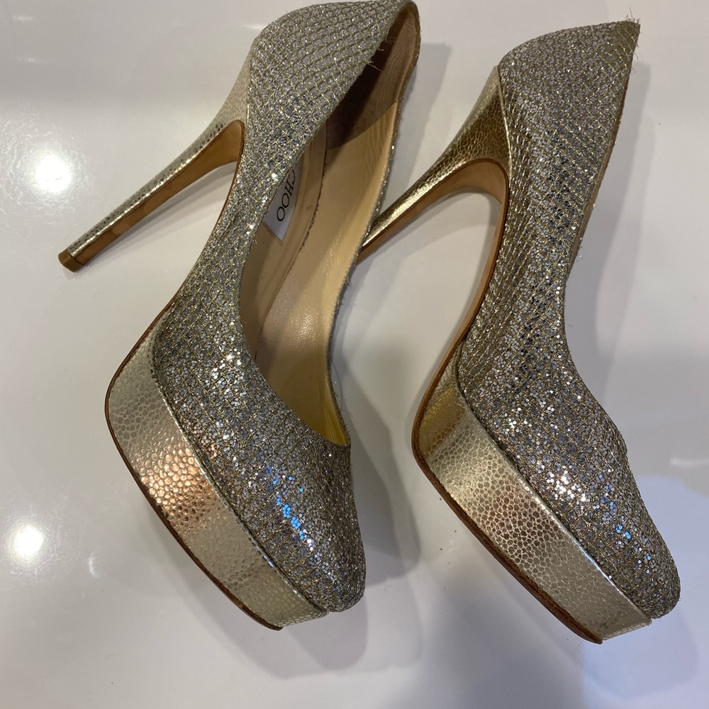 Jimmy choo authentic gold/silver pumps/ heels size 37 1/2